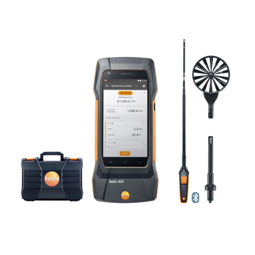 Testo 400 – Set pentru viteza aerului cu sondă cu fir cald