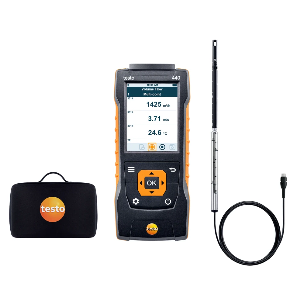 Testo 440 – Set cu sondă pentru viteza aerului cu fir cald