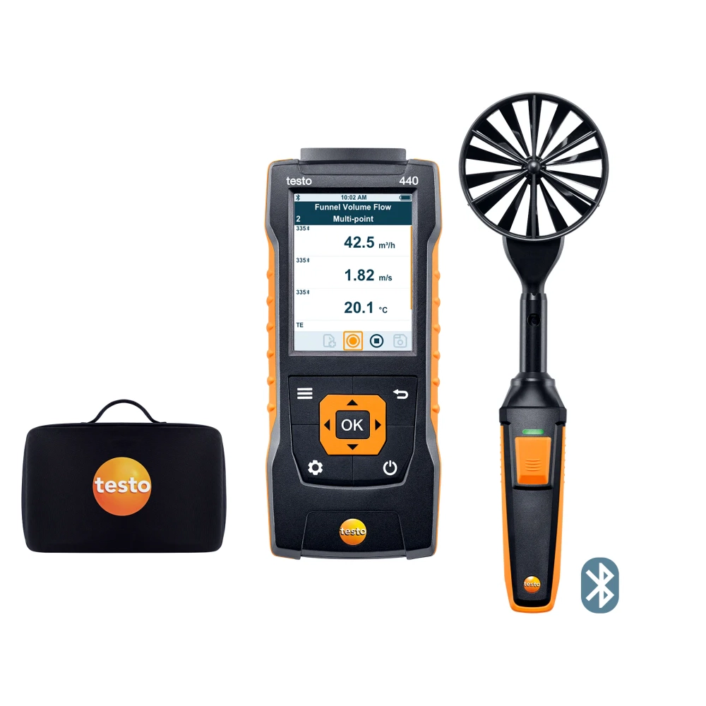Testo 440 – Set cu sondă pentru viteza aerului cu elice de 100 mm cu BT