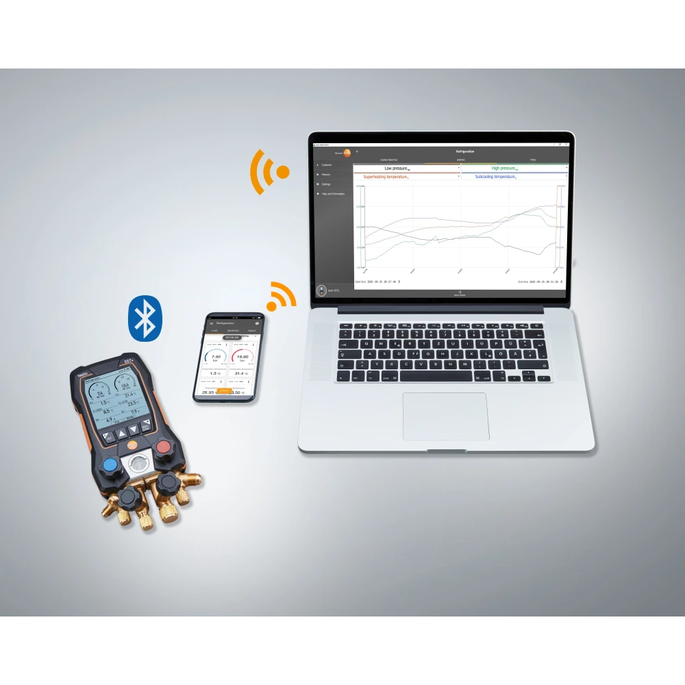 Testo 557s - Set Vacuum Smart cu furtunuri - Manifold digital inteligent cu sonde wireless de temperatură și vacuum plus set de 4 furtunuri - imagine 9