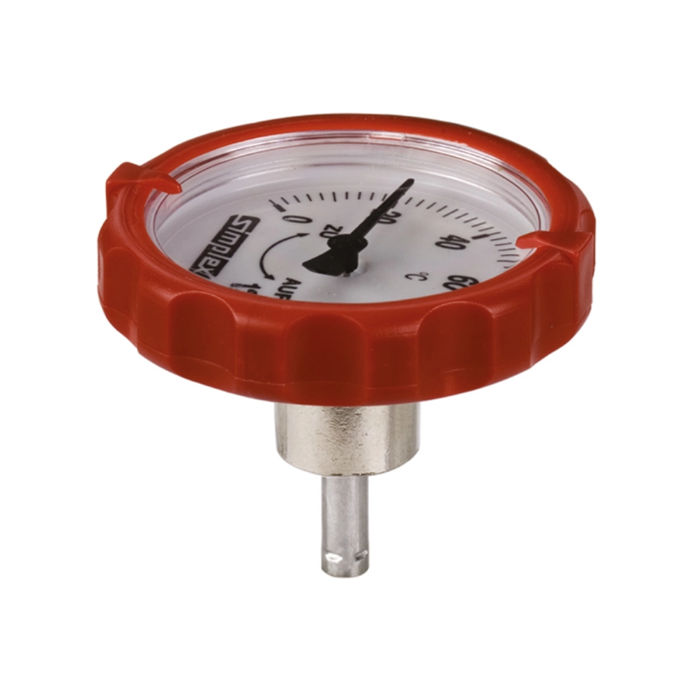 Flamco Simplex – Mâner termometru TG-R pentru robineți sferici Simplex roșu/albastru DN 20–50