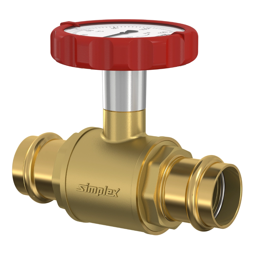 Flamco Simplex – Robinet sferic MKH PRESS TG-R cu conexiune press și mâner termometric roșu DN25