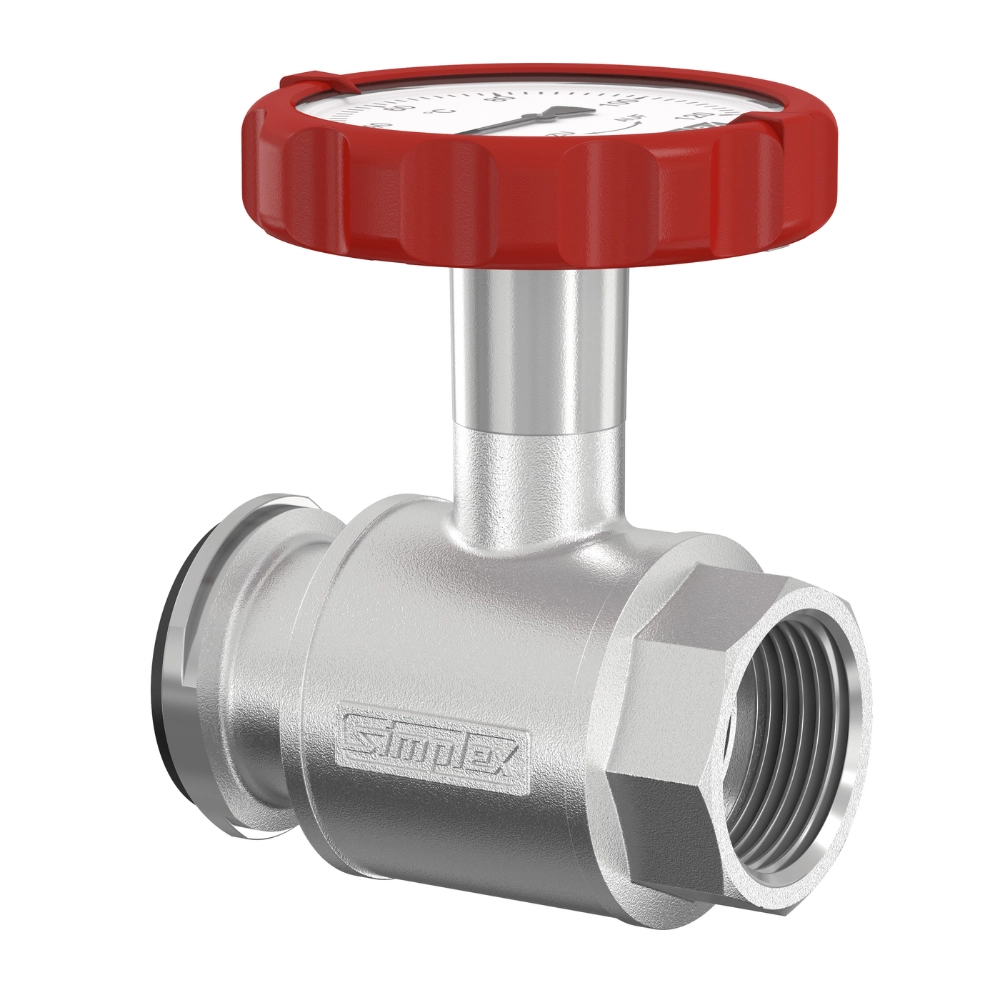 Flamco Simplex – Robinet sferic PKH FG-R pentru pompe cu mâner termometric roșu DN25 – DN32