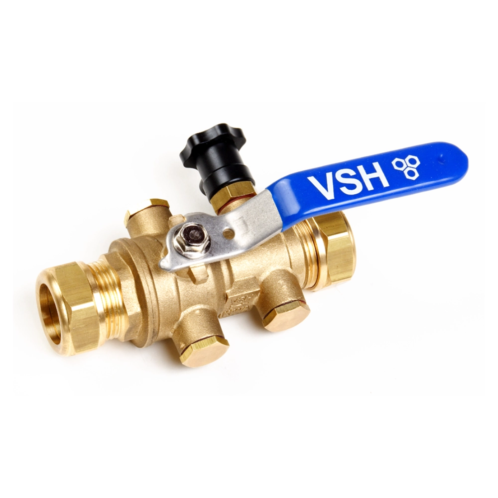 VSH – Robinet cu bilă EA Protect, alamă, racord prin compresiune, PN10, 65°C, DN12–DN25