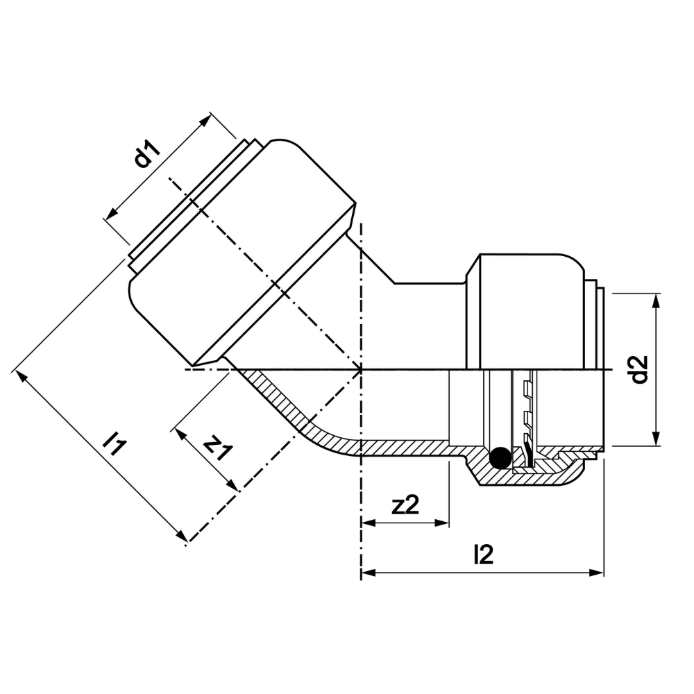VSH Tectite - Cot 45° 2 x push – inox (DN12 – DN50) - imagine 3