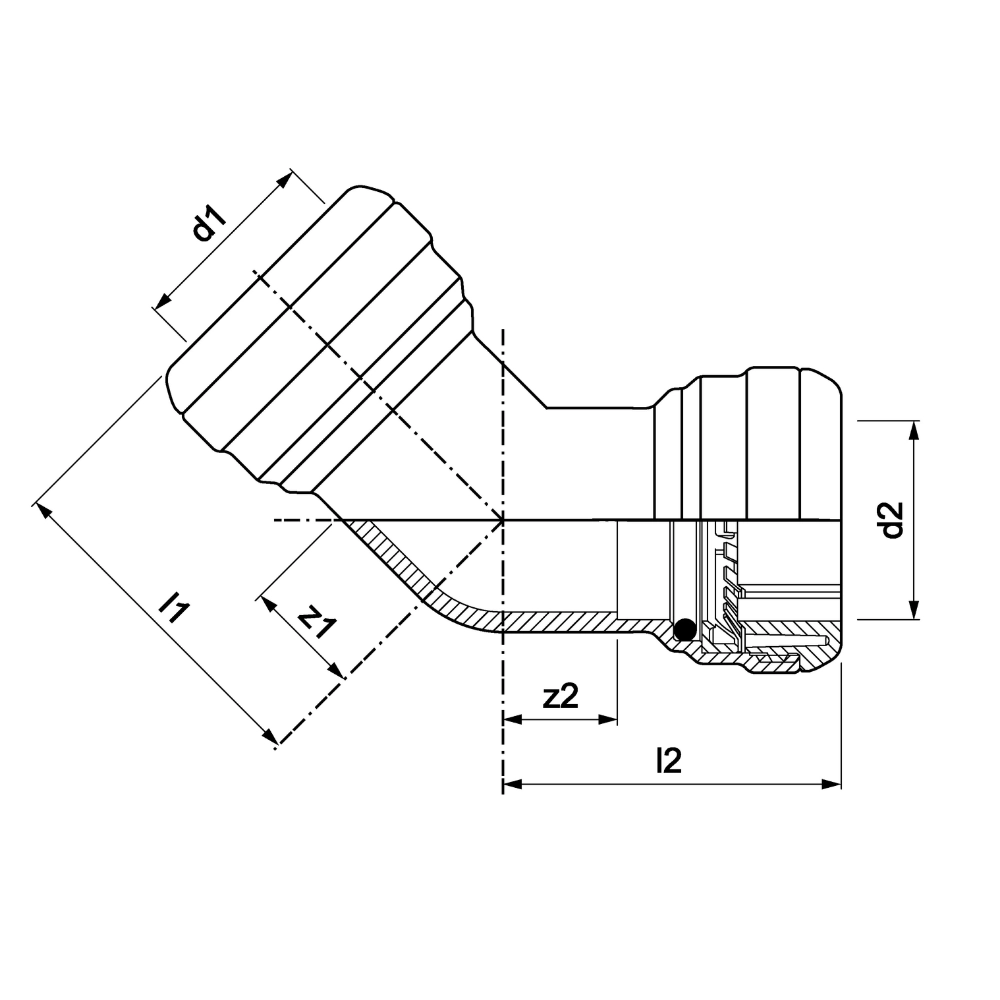 VSH Tectite - Cot 45° 2 x push – inox (DN12 – DN50) - imagine 5