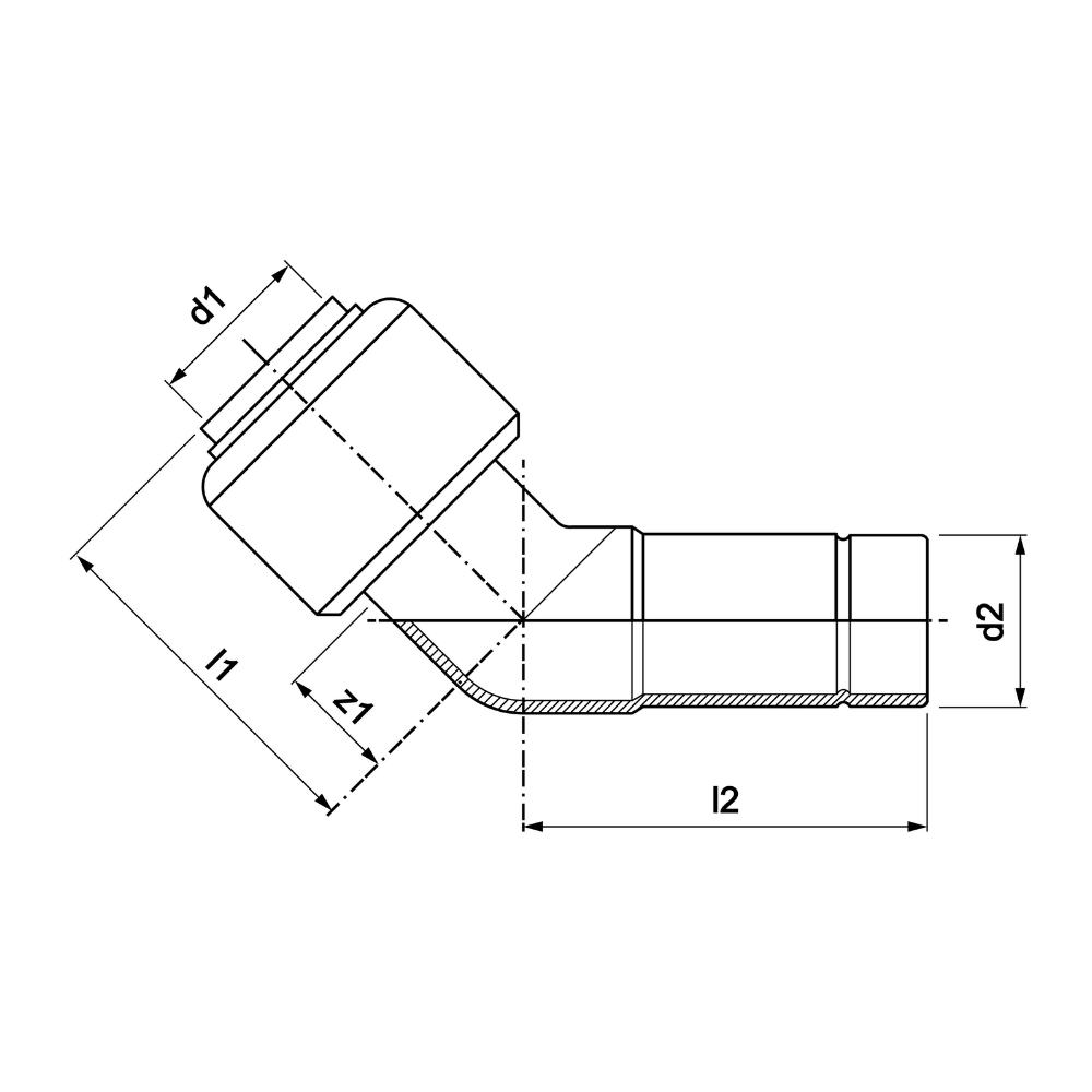 VSH Tectite - Cot 45° push x capăt drept – inox (DN12 – DN40) - imagine 3