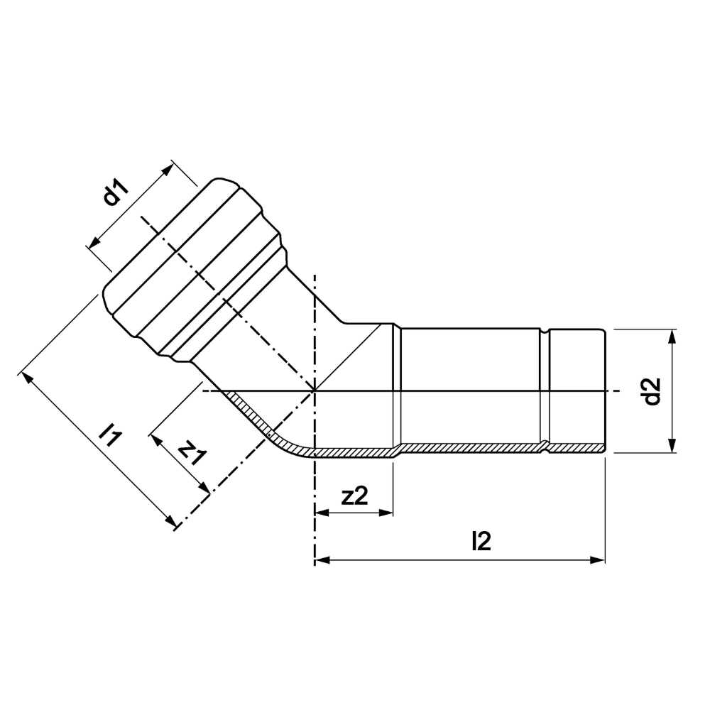 VSH Tectite - Cot 45° push x capăt drept – inox (DN12 – DN40) - imagine 5