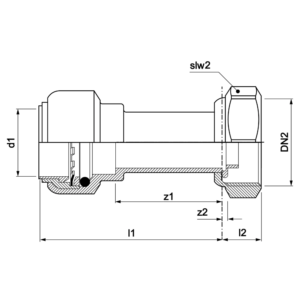 VSH Tectite - Racord drept cu piuliță push x filet interior – cupru/alamă (12xG3/8" – 22xG3/4") - imagine 2