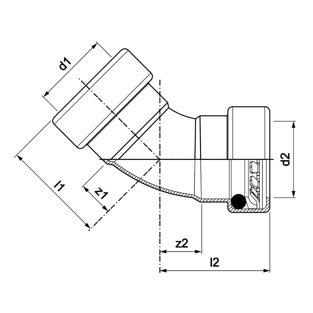 VSH Tectite Sprint - Cot 45° cu 2 capete push (DN15 – DN25) - imagine 2