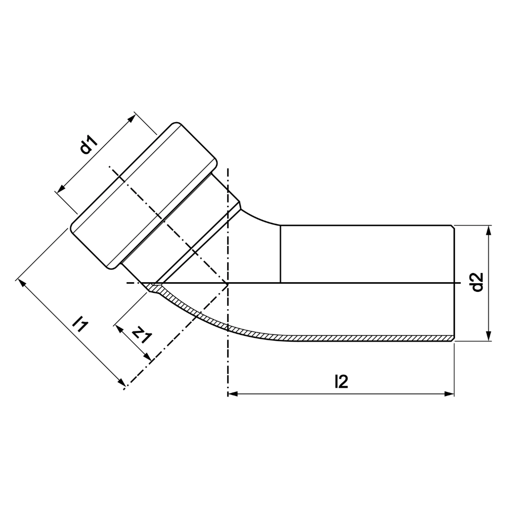 VSH Tectite Sprint - Cot 45° push x capăt țeavă (DN10 – DN25) - imagine 2