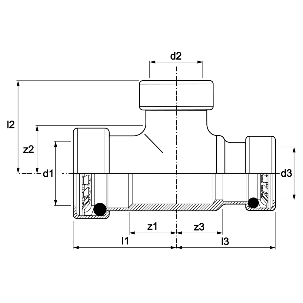 VSH Tectite - Teu redus dublu 3 x push – cupru (22x15x15 – 28x22x22) - imagine 2