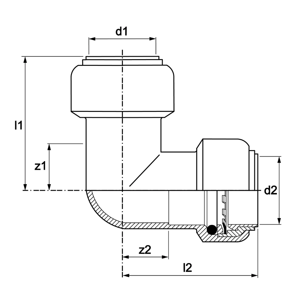 VSH Tectite - Cot 90° cu 2 capete push (DN12–DN50) - imagine 3