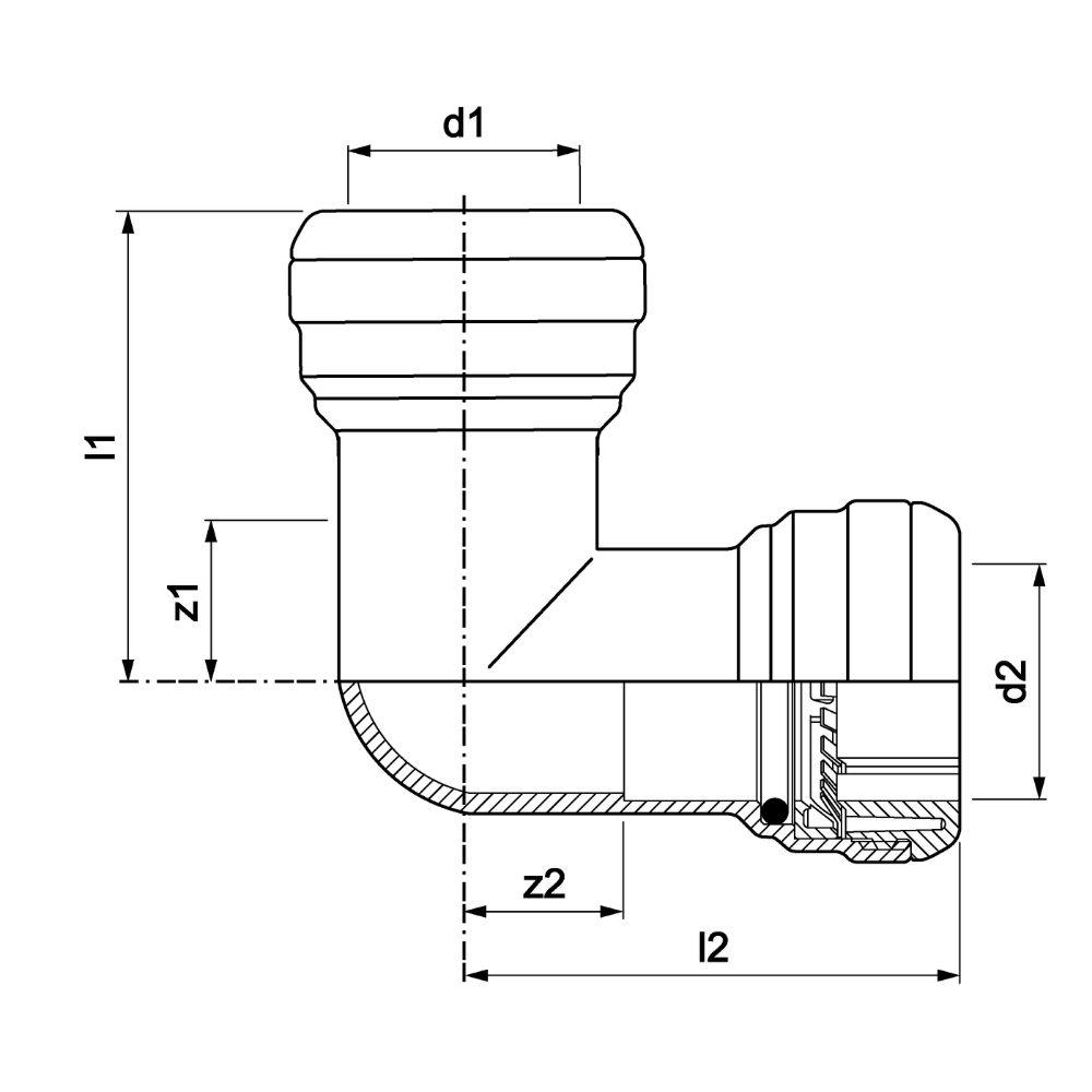 VSH Tectite - Cot 90° cu 2 capete push (DN12–DN50) - imagine 5
