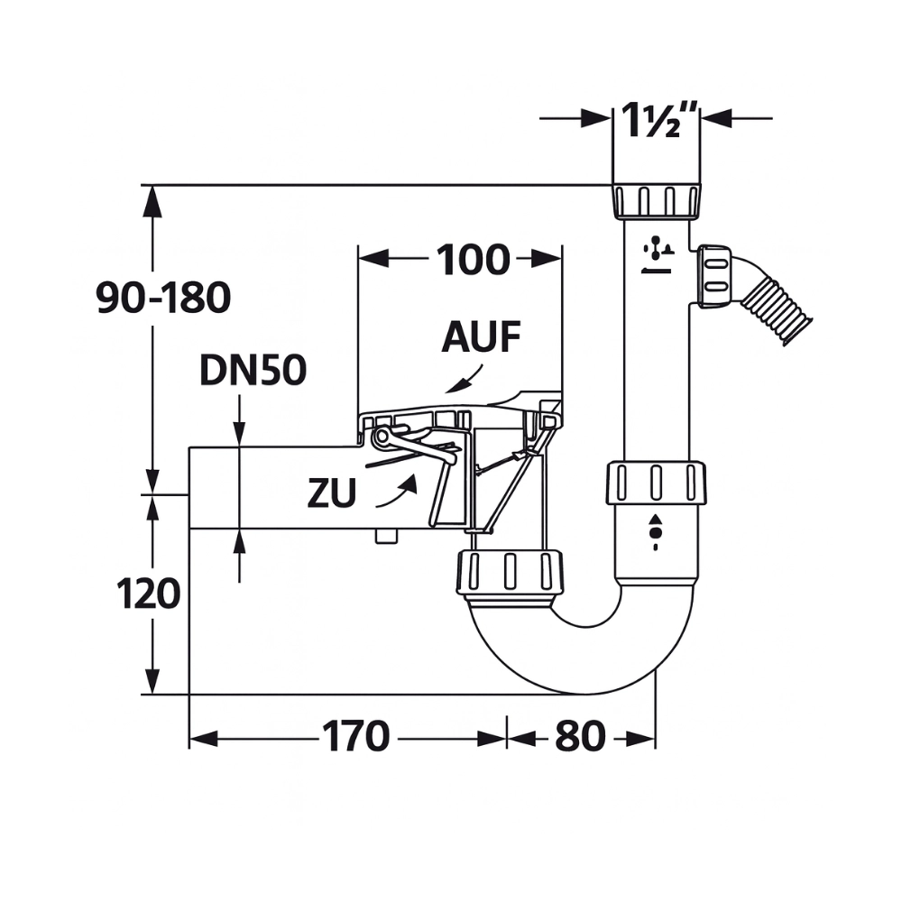 HAAS - Barieră anti-refulare DN 50, tip 5, cu sifon PP și racorduri multiple (1½", 1¼", ¾"–1") - imagine 4