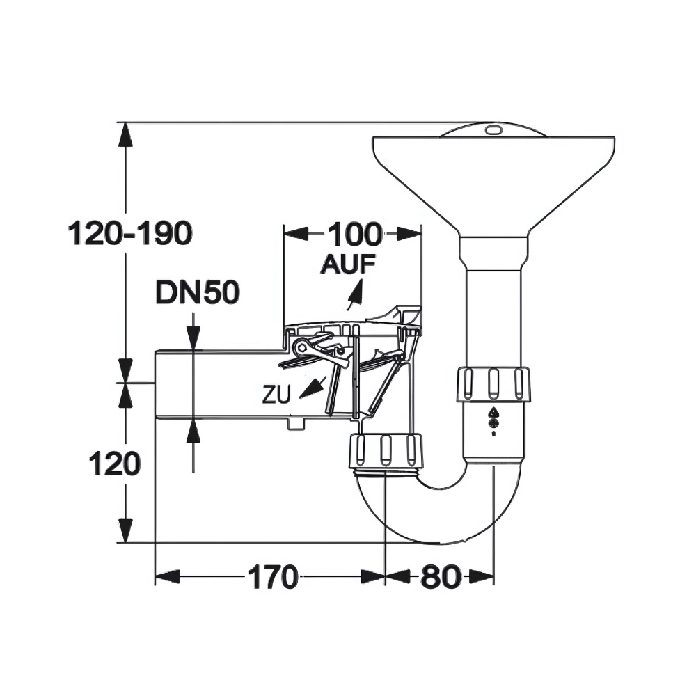 HAAS - Barieră anti-refulare DN 50, tip 5, cu sifon pâlnie și p-trap 1½" - imagine 2