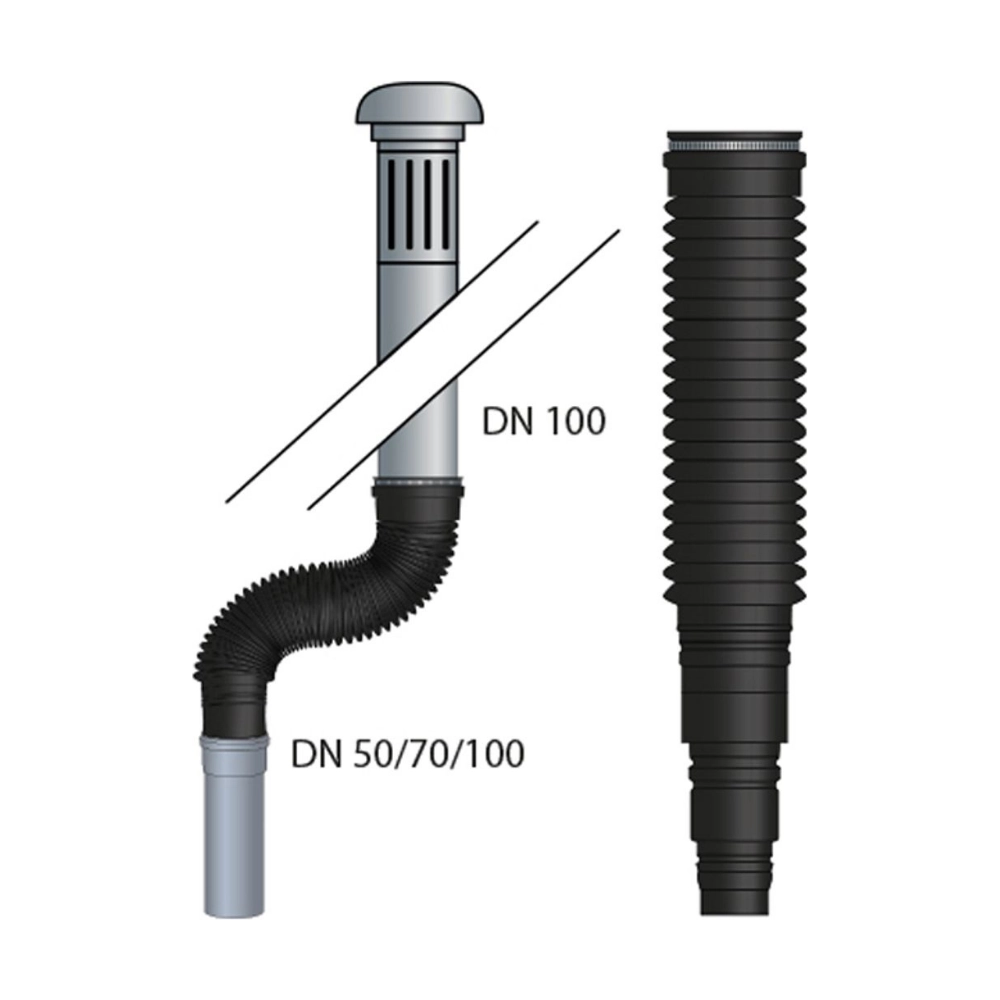 HAAS – Furtun flexibil de conexiune DN 100 pentru capotă de acoperiș și coloană de aerisire, negru, cu coliere de etanșare - imagine 2