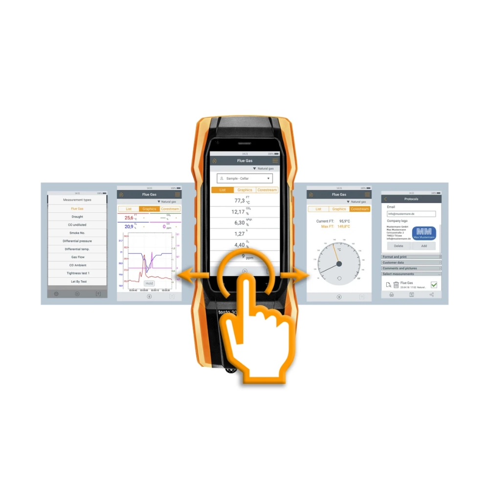 testo 300 - Set 2 Analizor de gaze de ardere cu 3 senzori O2, CO(15000 ppm), NO - imagine 7